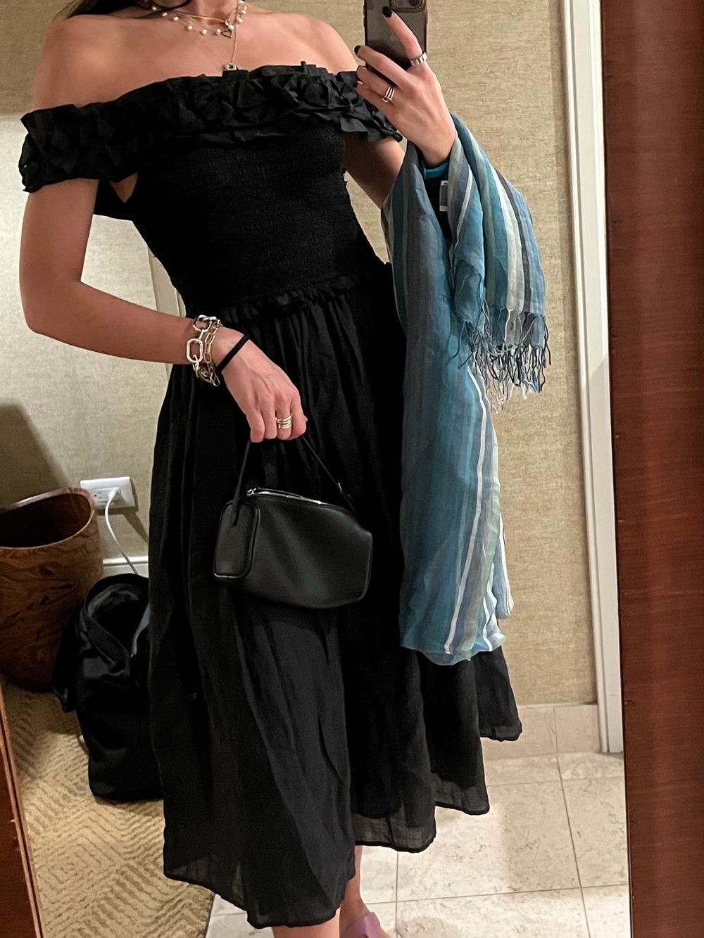 Sea New York Black Off-Shoulder Midi Dress